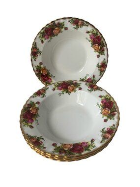 4 Vintage Royal Albert Old Country Roses Rim Soup Bowls Set